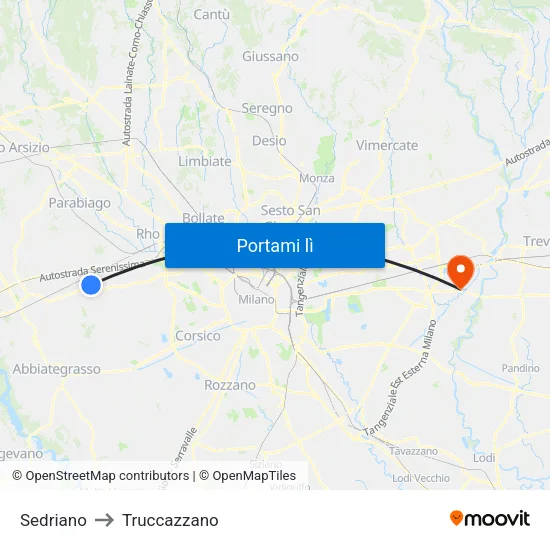 Sedriano to Truccazzano map