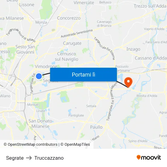 Segrate to Truccazzano map