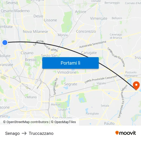 Senago to Truccazzano map
