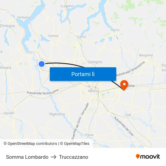 Somma Lombardo to Truccazzano map