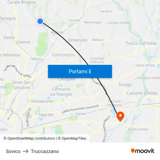 Sovico to Truccazzano map