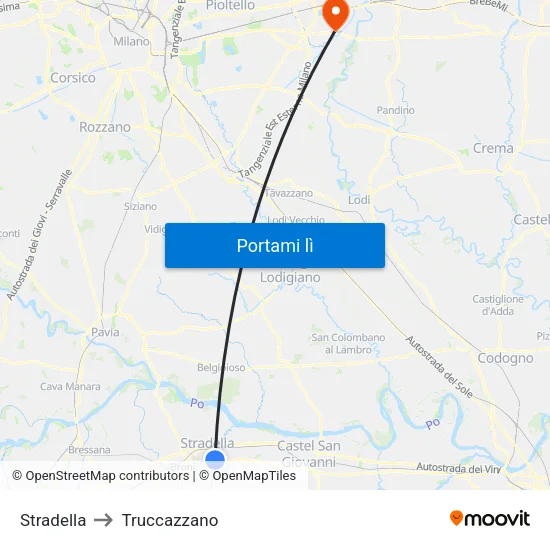 Stradella to Truccazzano map
