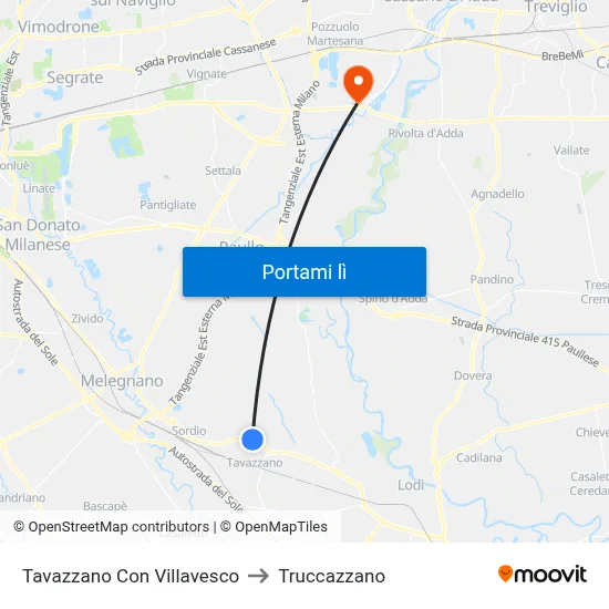 Tavazzano Con Villavesco to Truccazzano map