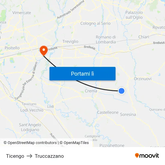 Ticengo to Truccazzano map