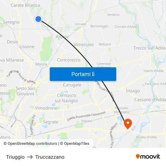 Triuggio to Truccazzano map