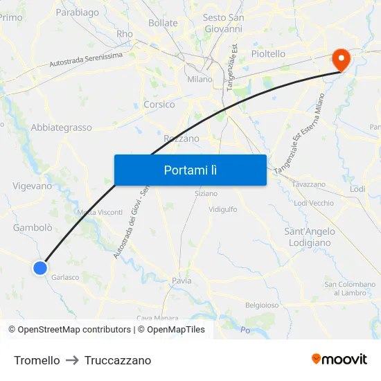 Tromello to Truccazzano map