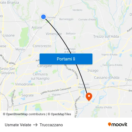 Usmate Velate to Truccazzano map