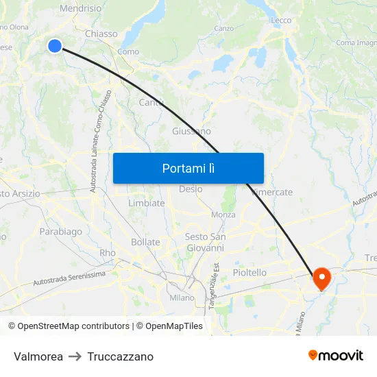 Valmorea to Truccazzano map