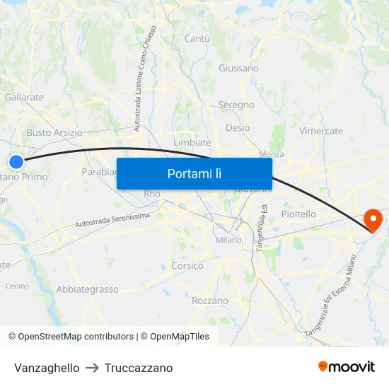 Vanzaghello to Truccazzano map