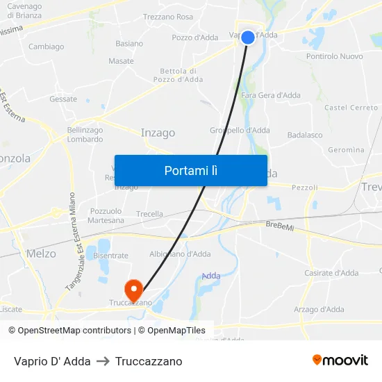 Vaprio D' Adda to Truccazzano map