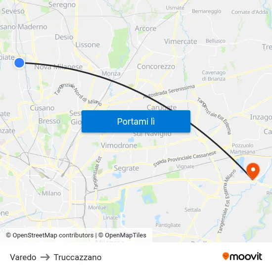 Varedo to Truccazzano map