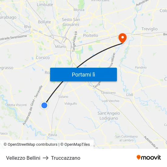 Vellezzo Bellini to Truccazzano map