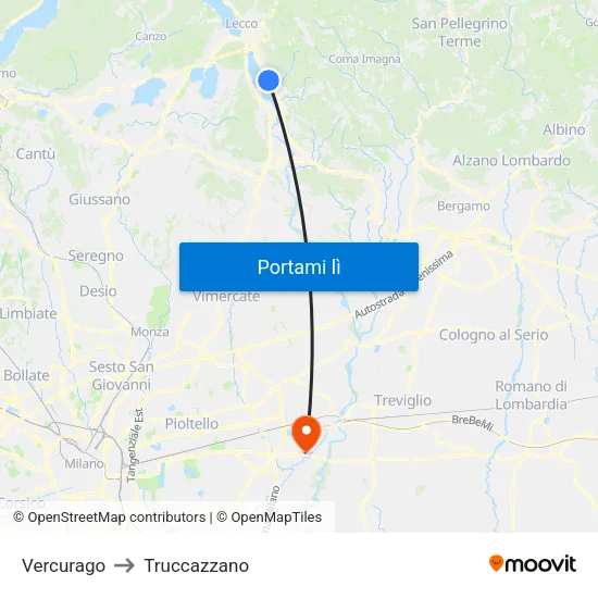 Vercurago to Truccazzano map