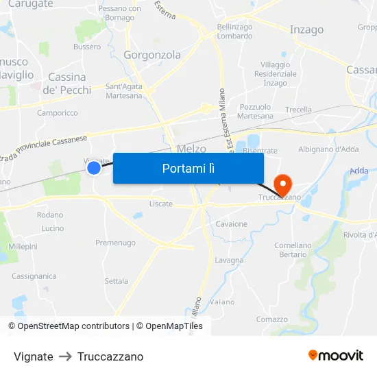 Vignate to Truccazzano map