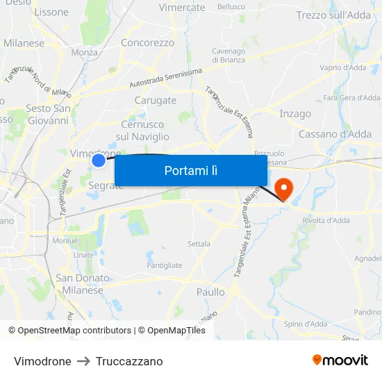 Vimodrone to Truccazzano map