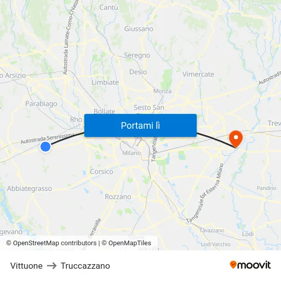 Vittuone to Truccazzano map