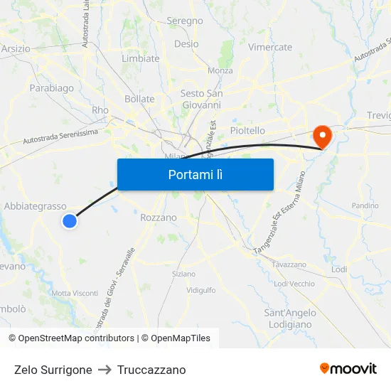 Zelo Surrigone to Truccazzano map