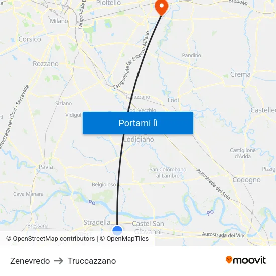 Zenevredo to Truccazzano map