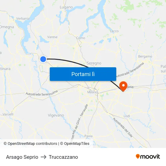 Arsago Seprio to Truccazzano map