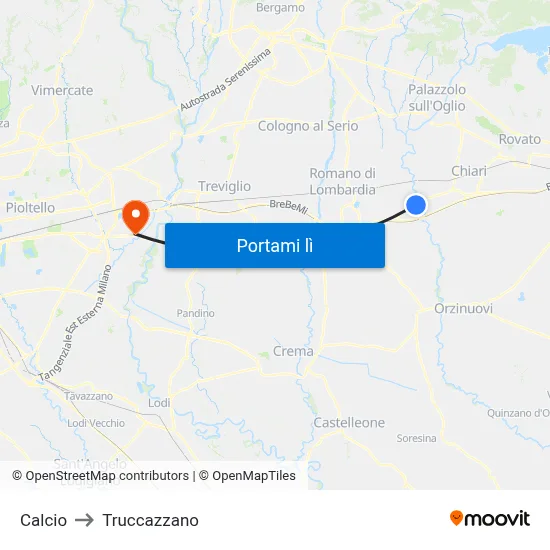 Calcio to Truccazzano map