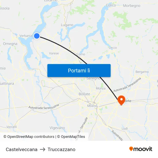 Castelveccana to Truccazzano map