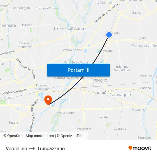 Verdellino to Truccazzano map