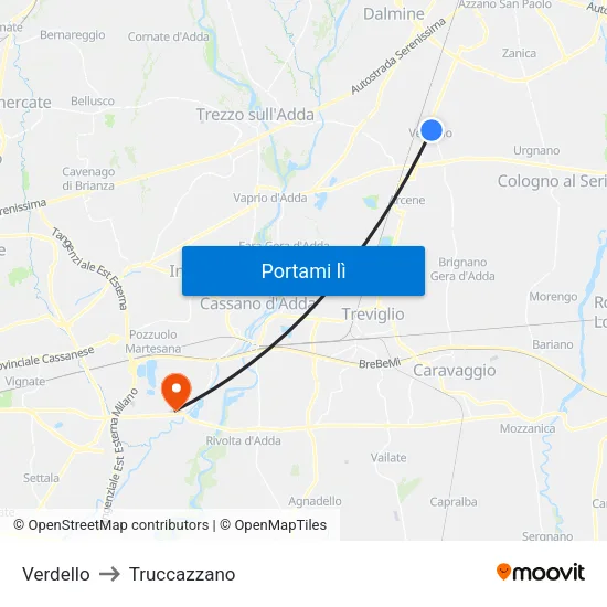 Verdello to Truccazzano map
