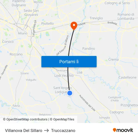 Villanova Del Sillaro to Truccazzano map