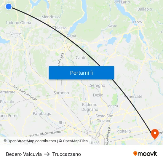 Bedero Valcuvia to Truccazzano map