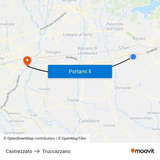 Castrezzato to Truccazzano map