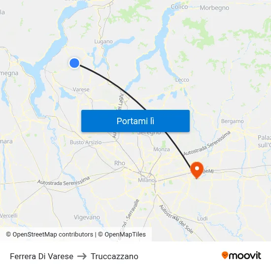 Ferrera Di Varese to Truccazzano map
