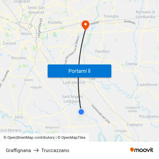 Graffignana to Truccazzano map