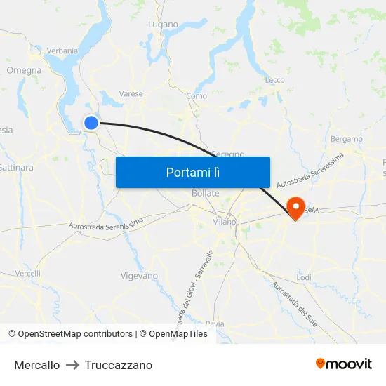 Mercallo to Truccazzano map
