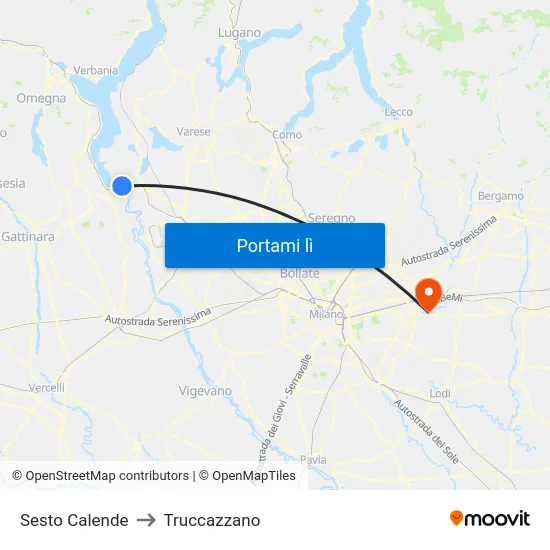 Sesto Calende to Truccazzano map