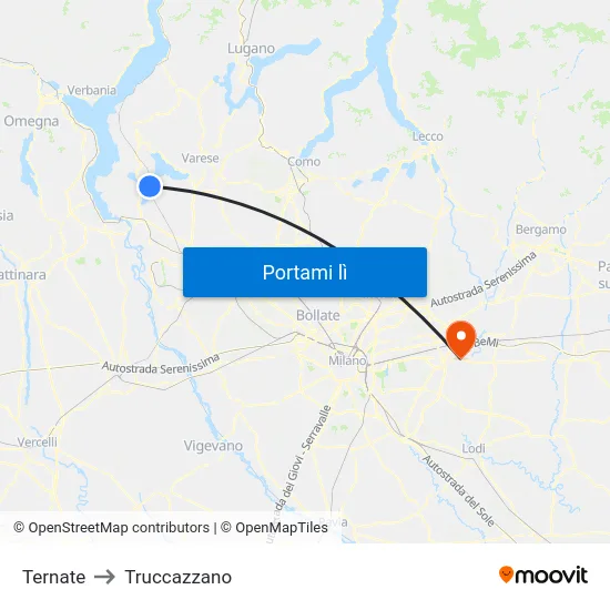 Ternate to Truccazzano map