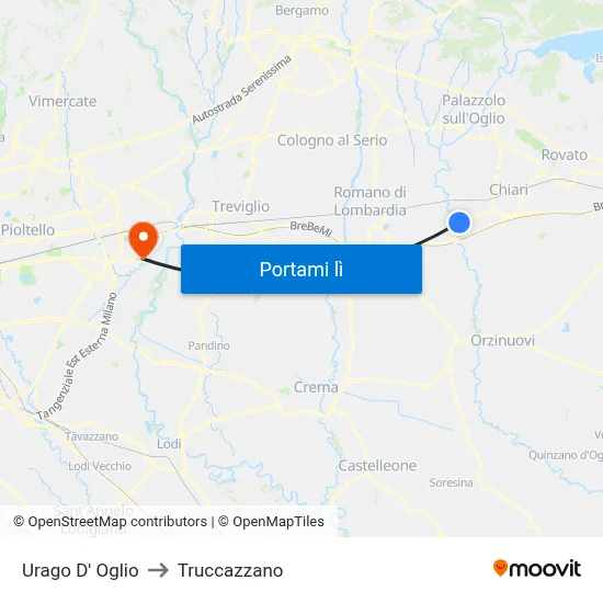 Urago D' Oglio to Truccazzano map