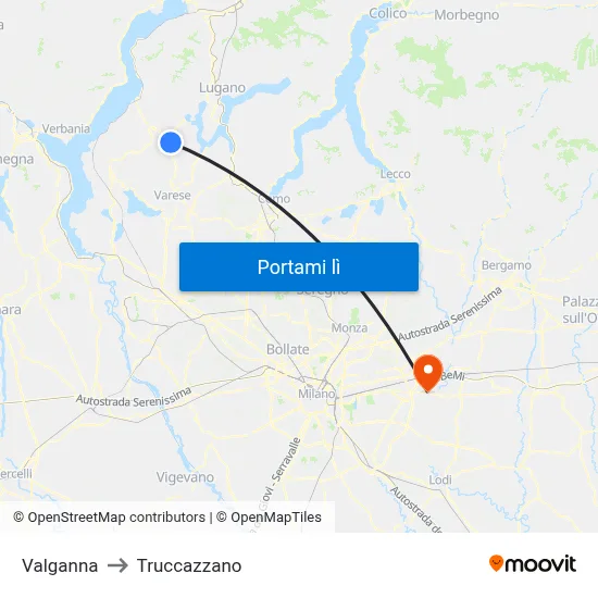 Valganna to Truccazzano map