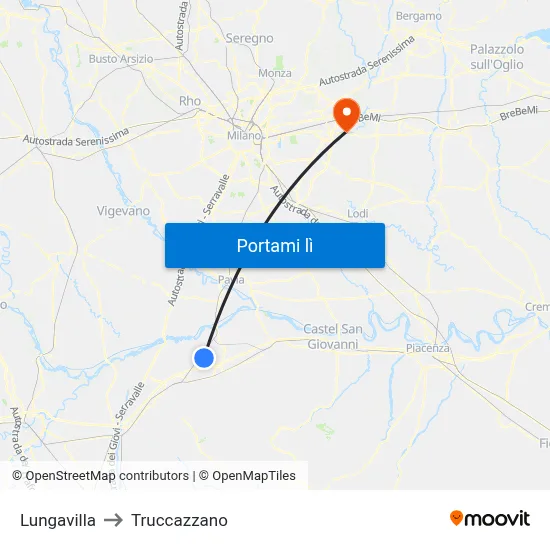 Lungavilla to Truccazzano map