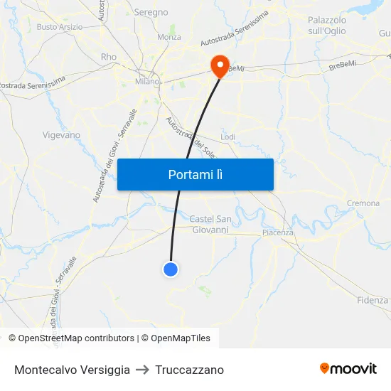 Montecalvo Versiggia to Truccazzano map