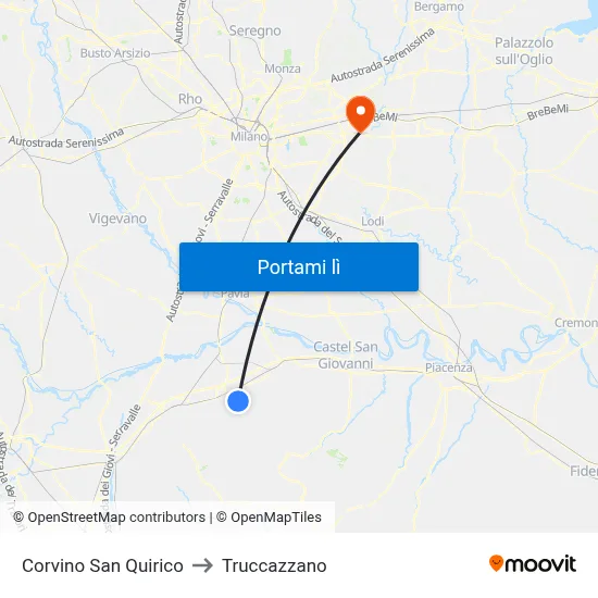 Corvino San Quirico to Truccazzano map