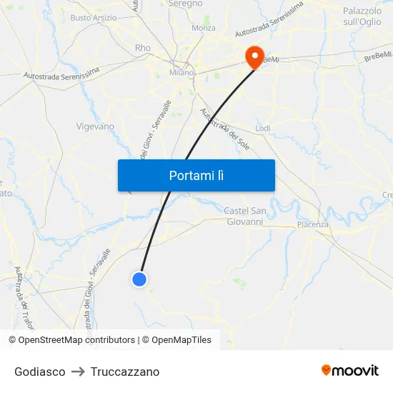 Godiasco to Truccazzano map