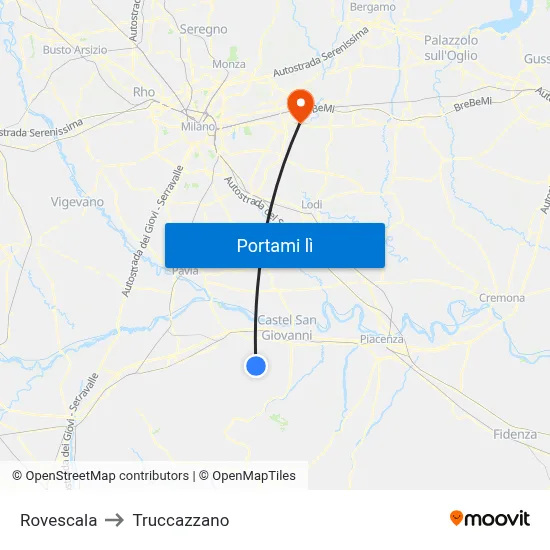 Rovescala to Truccazzano map