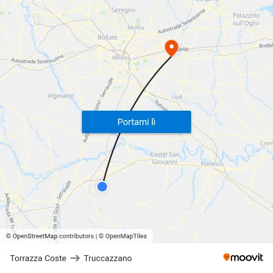 Torrazza Coste to Truccazzano map