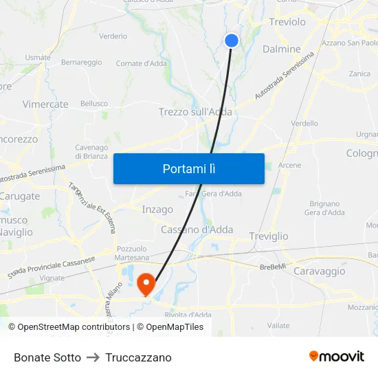 Bonate Sotto to Truccazzano map
