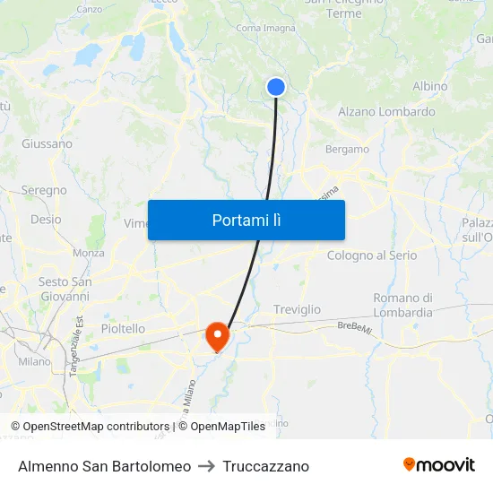 Almenno San Bartolomeo to Truccazzano map
