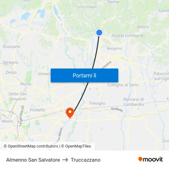 Almenno San Salvatore to Truccazzano map