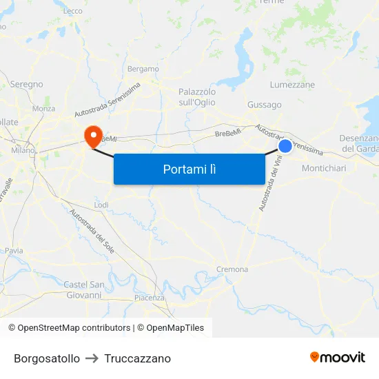 Borgosatollo to Truccazzano map