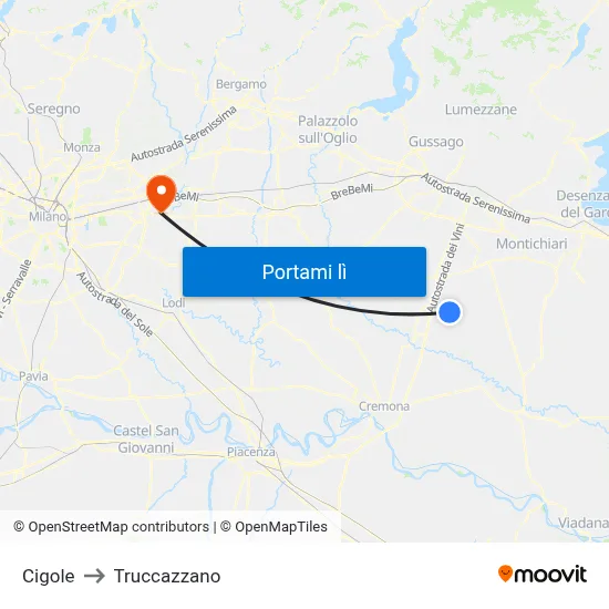 Cigole to Truccazzano map