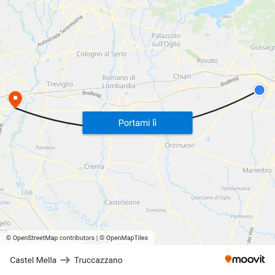 Castel Mella to Truccazzano map
