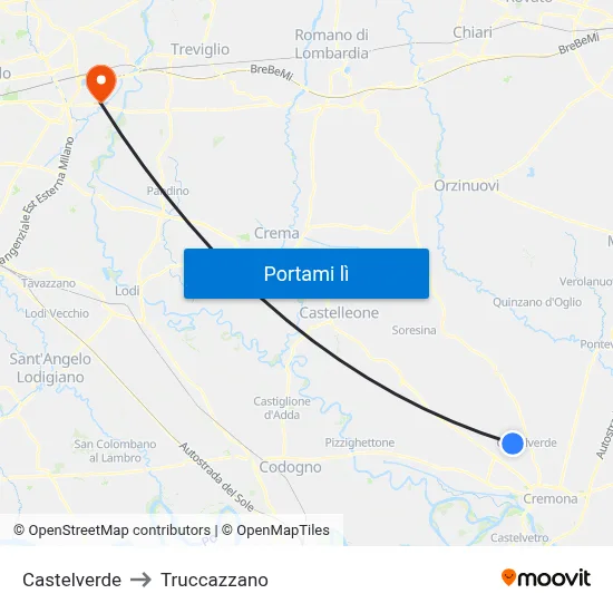 Castelverde to Truccazzano map